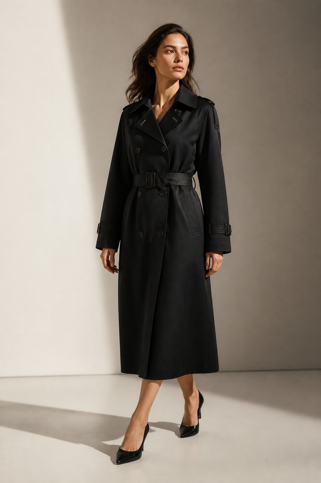 Adeline trench clásico atemporal — modelo en pose premium