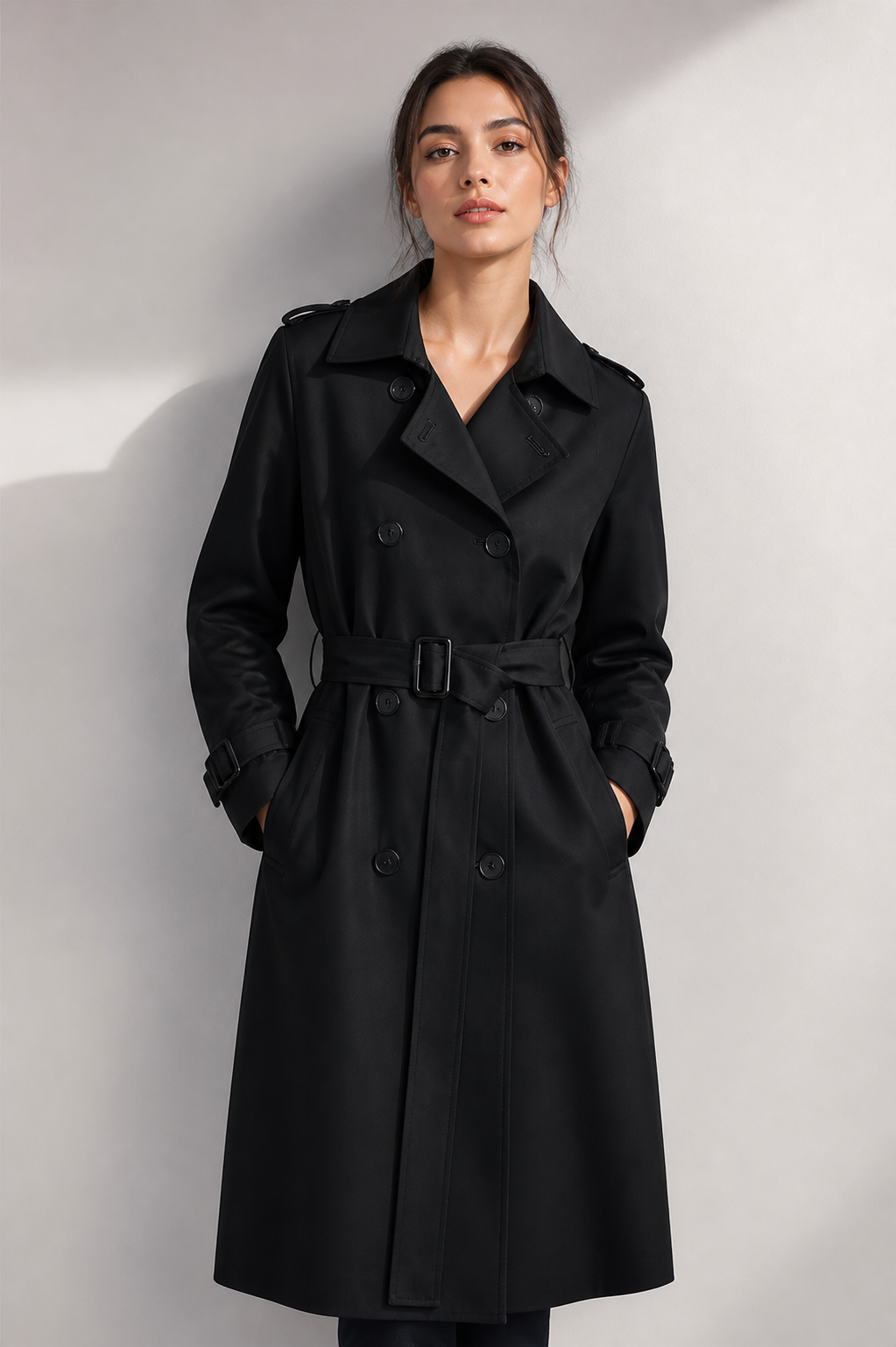 Adeline trench clásico atemporal — modelo en pose premium