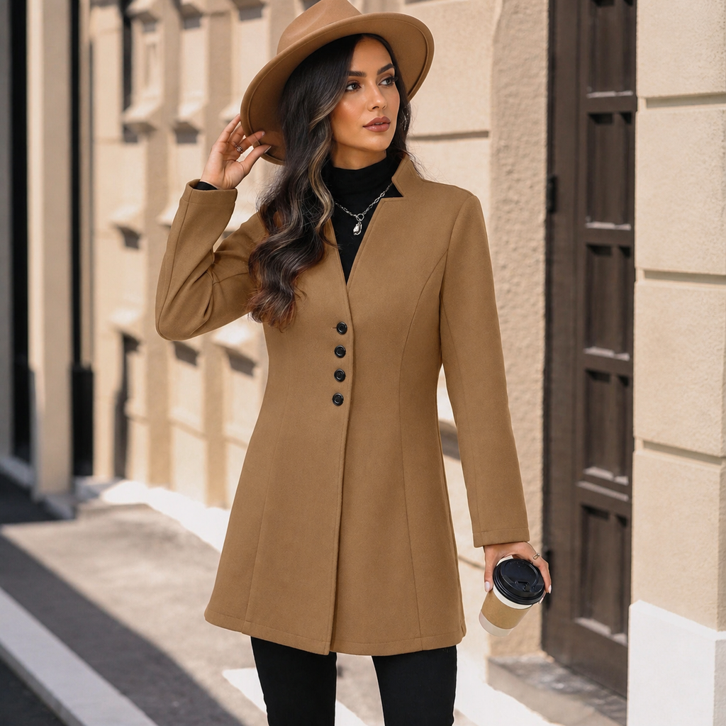 Camille abrigo blazer cuello mao — rostro completo
