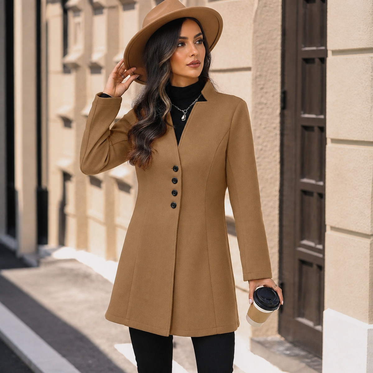 Camille abrigo blazer cuello mao — rostro completo
