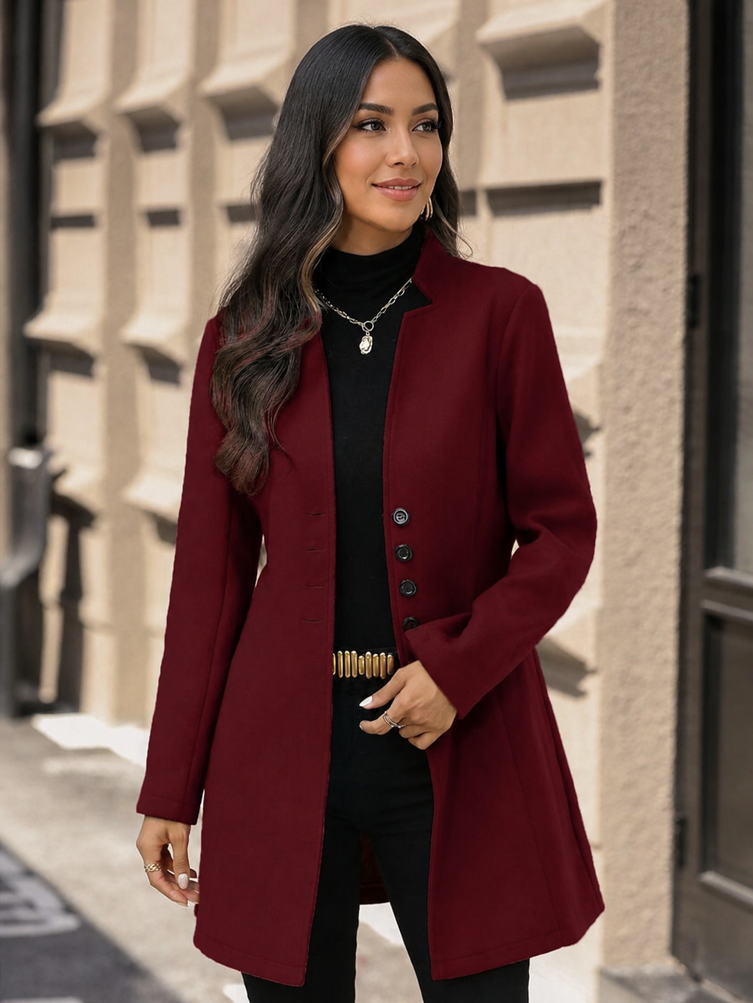 Camille abrigo blazer cuello mao — rostro completo