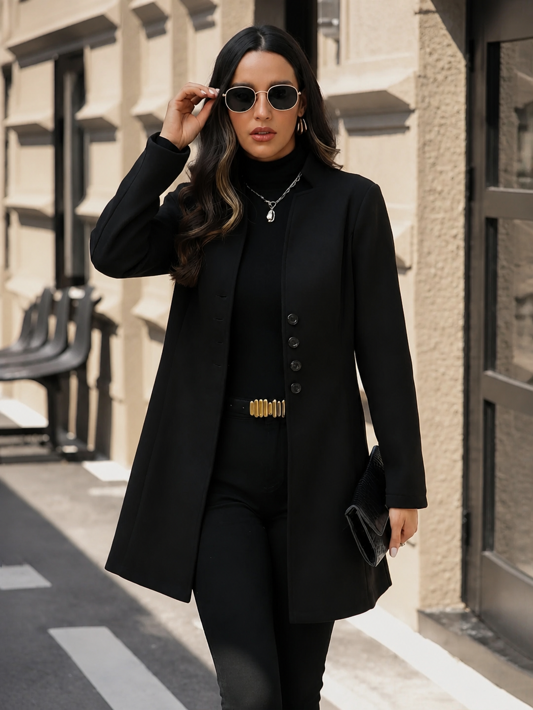 Camille abrigo blazer cuello mao — rostro completo
