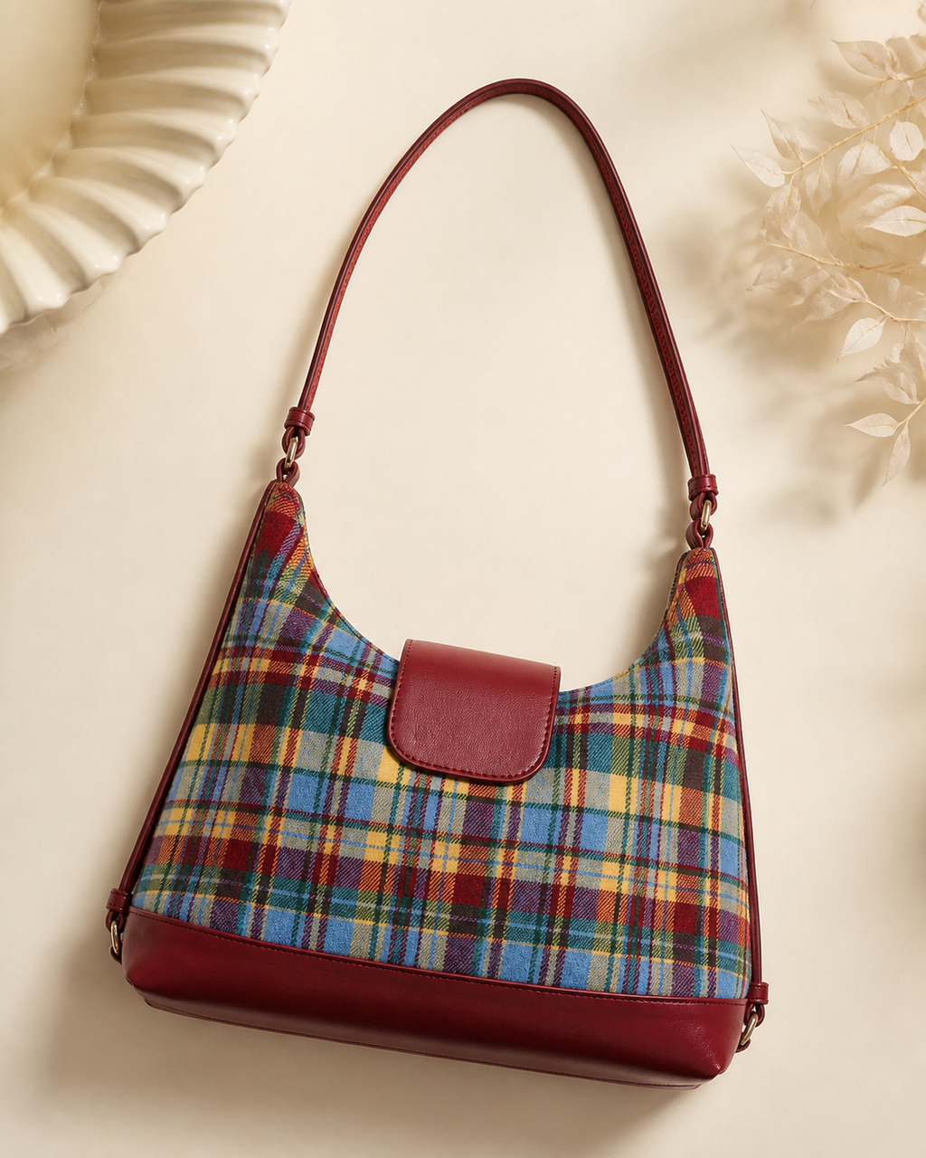Clarisse — Bolso Bandolera de Cuadros Granate