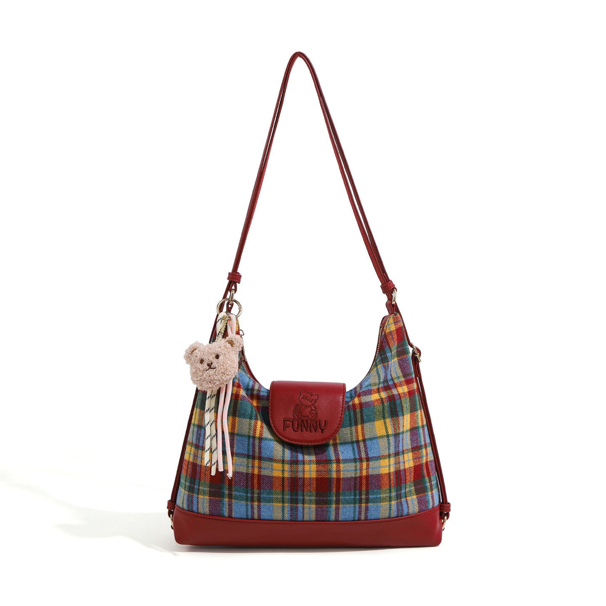 Clarisse — Bolso Bandolera de Cuadros Granate