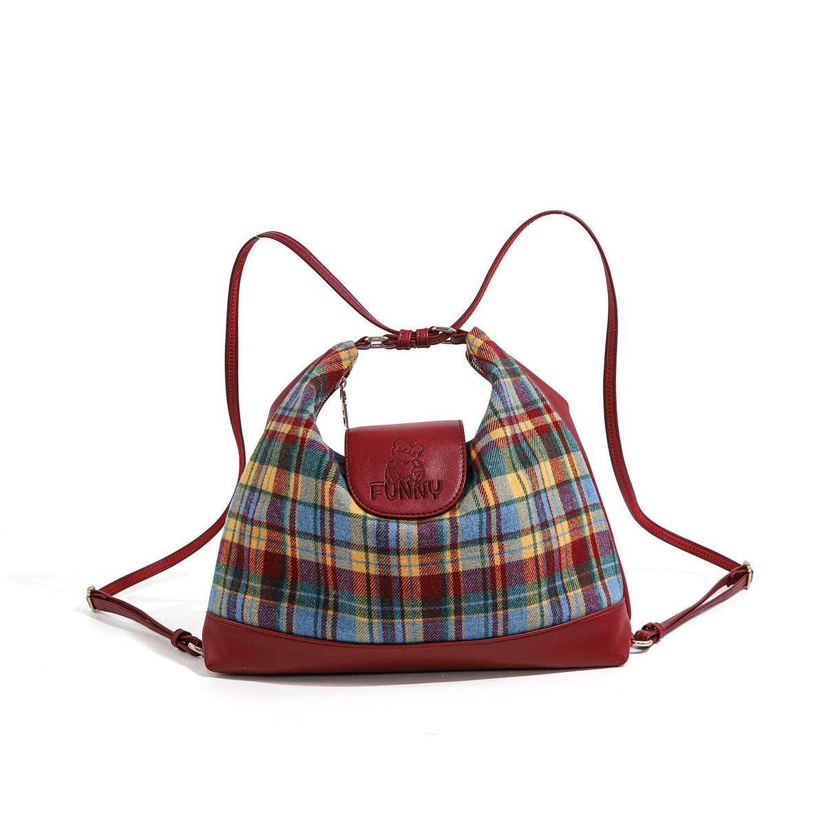 Clarisse — Bolso Bandolera de Cuadros Granate