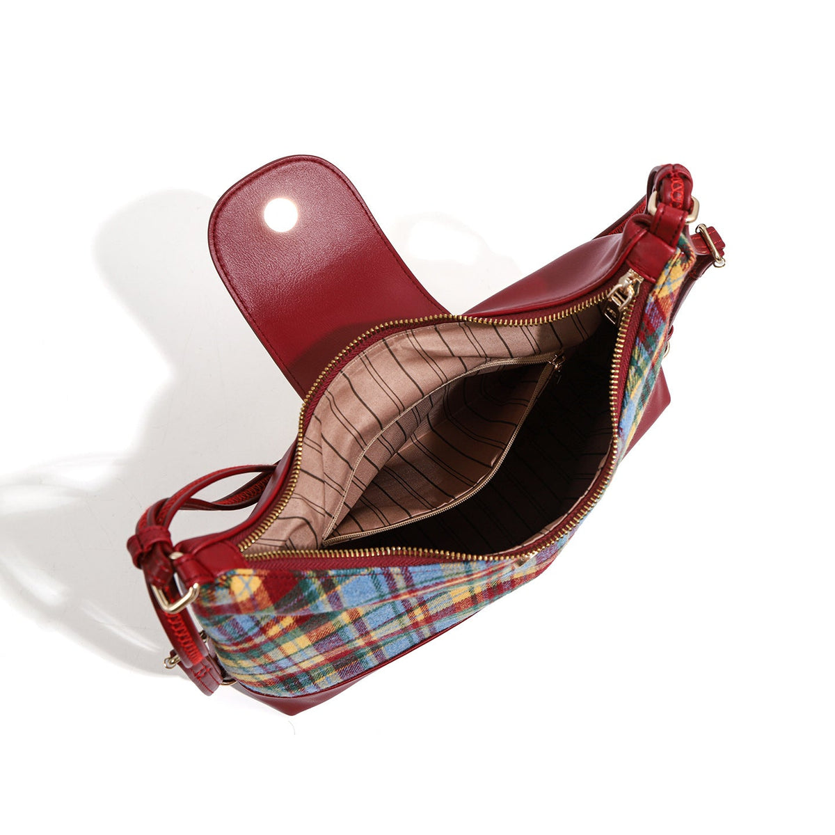 Clarisse — Bolso Bandolera de Cuadros Granate