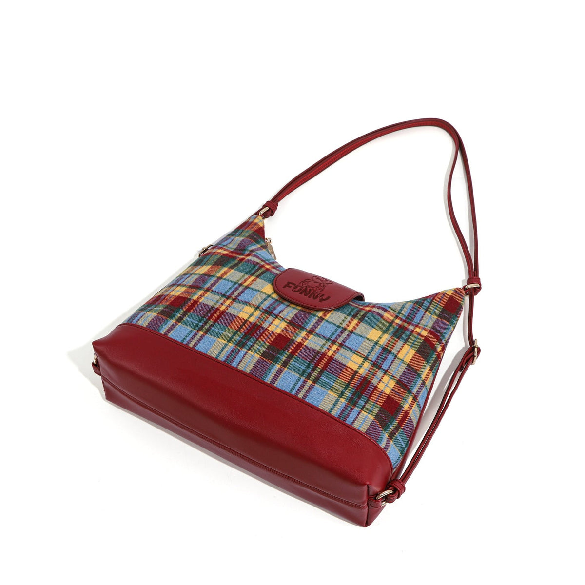 Clarisse — Bolso Bandolera de Cuadros Granate