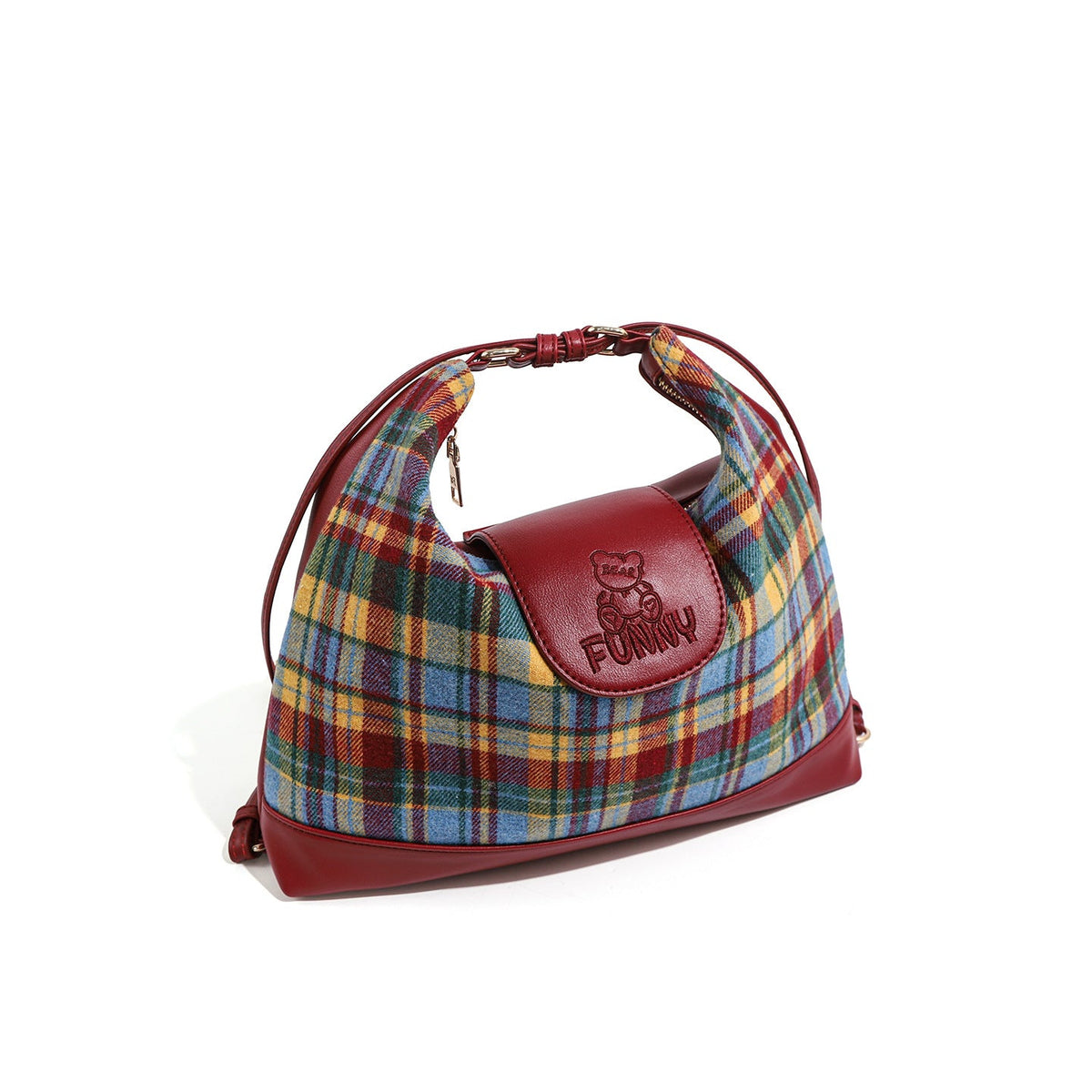 Clarisse — Bolso Bandolera de Cuadros Granate