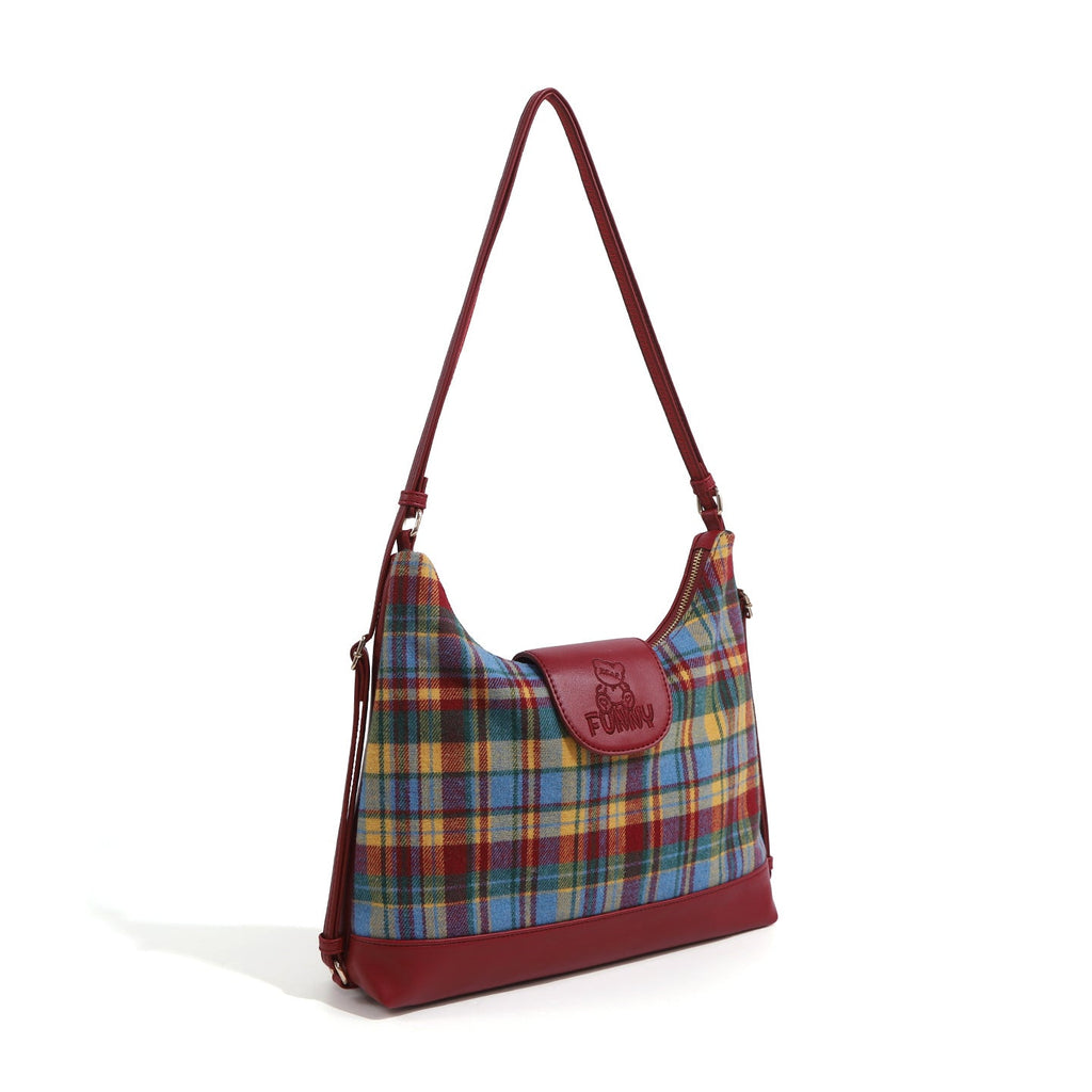 Clarisse — Bolso Bandolera de Cuadros Granate