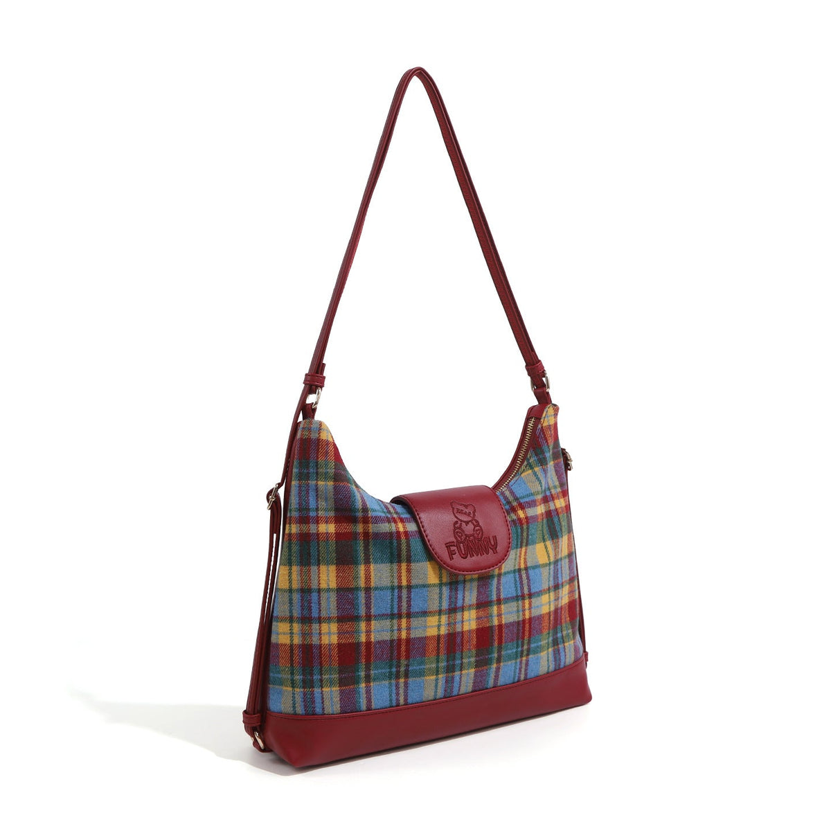 Clarisse — Bolso Bandolera de Cuadros Granate