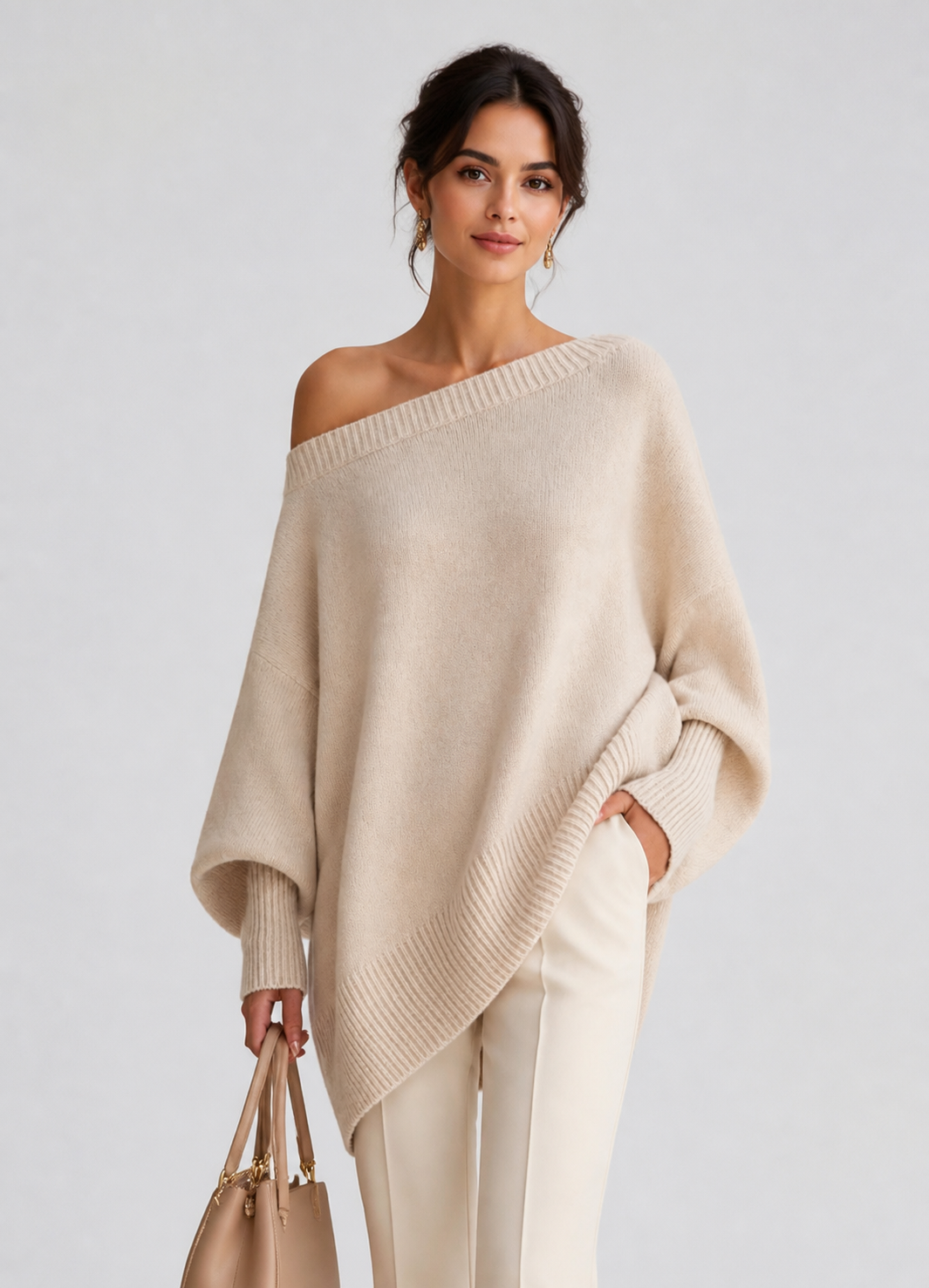 Éva — Jersey de Hombro Descubierto · Albaricoque · Modelo
