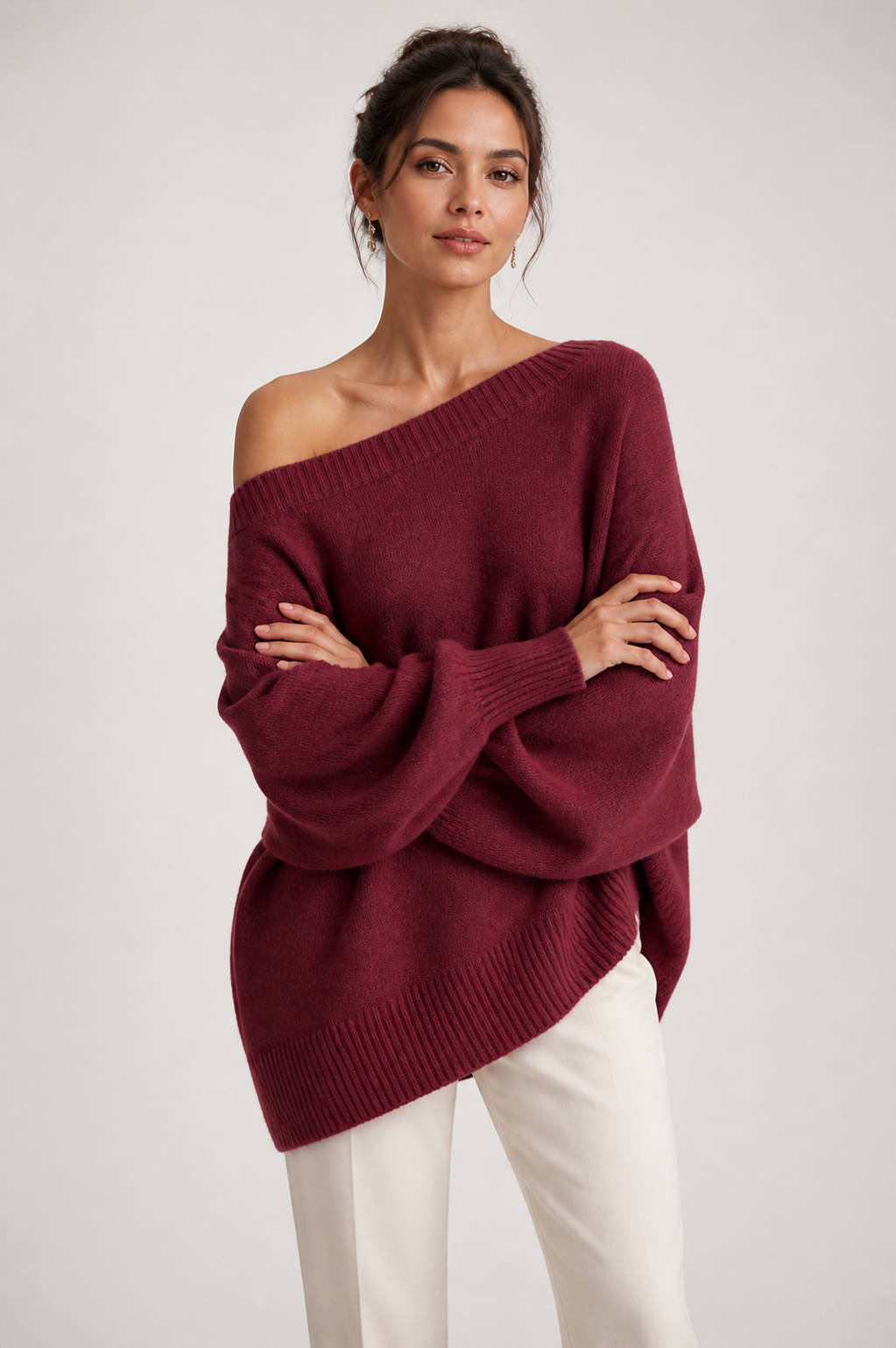 Éva — Jersey de Hombro Descubierto · Rojo rosado · Modelo