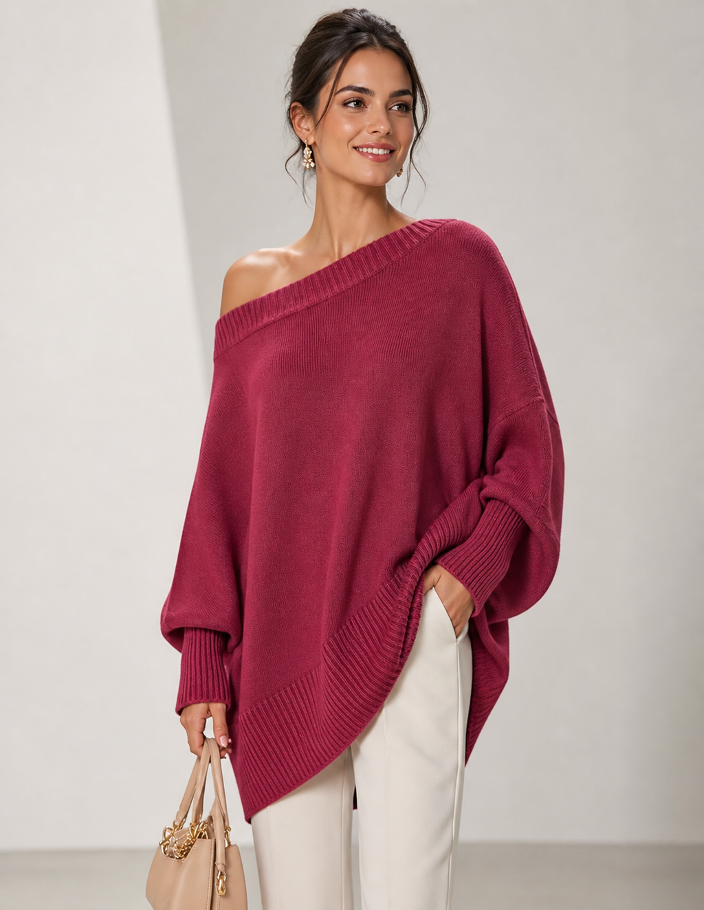 Éva — Jersey de Hombro Descubierto · Rosa · Modelo