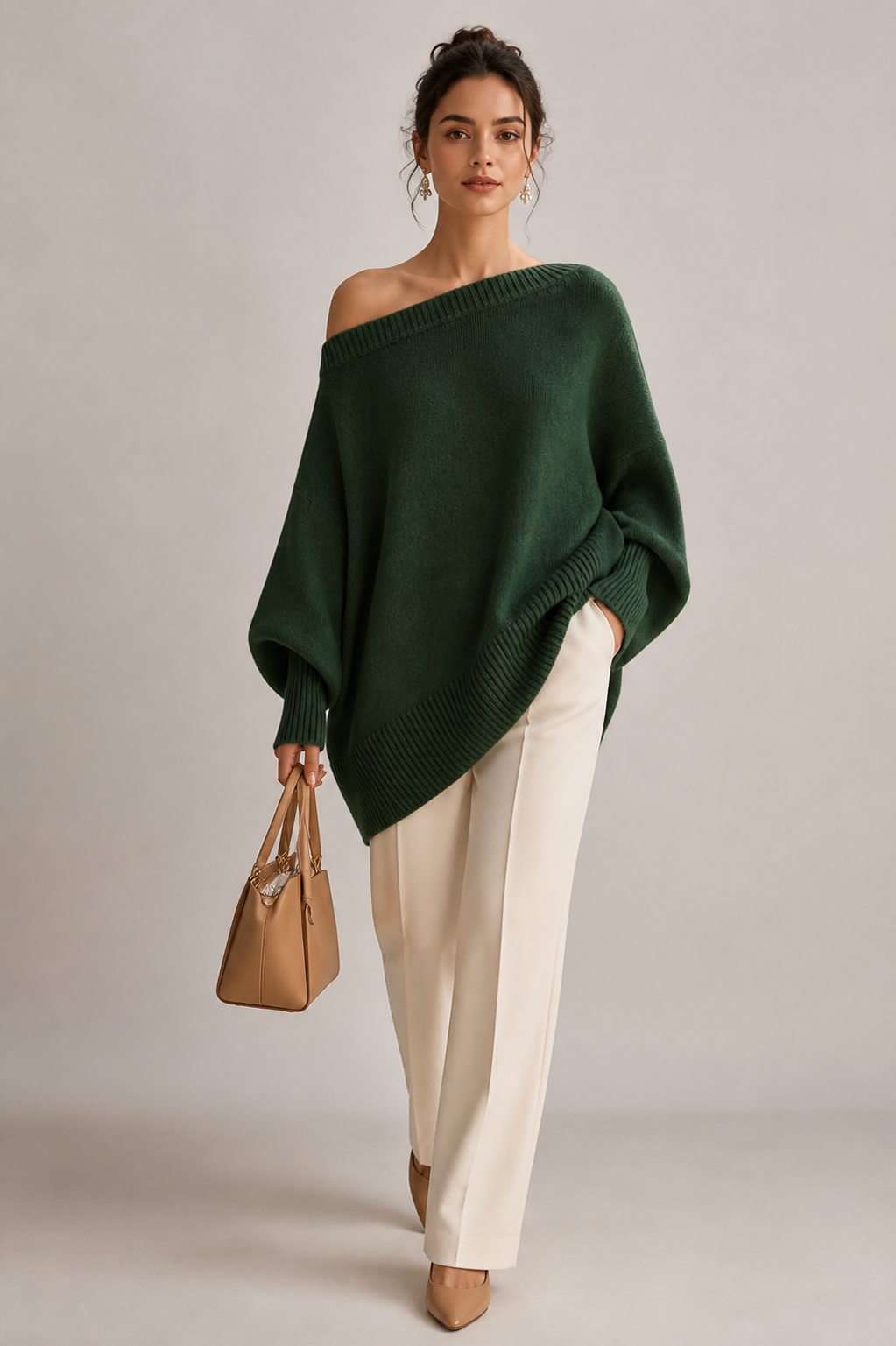 Éva — Jersey de Hombro Descubierto · Verde · Modelo