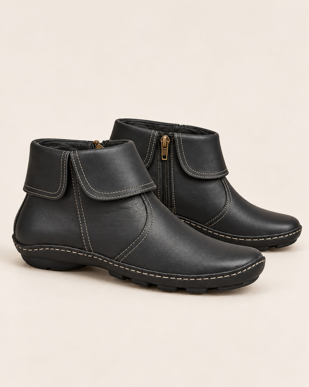 Margaux fold-over cuff ankle boot with side zip in Black, side view