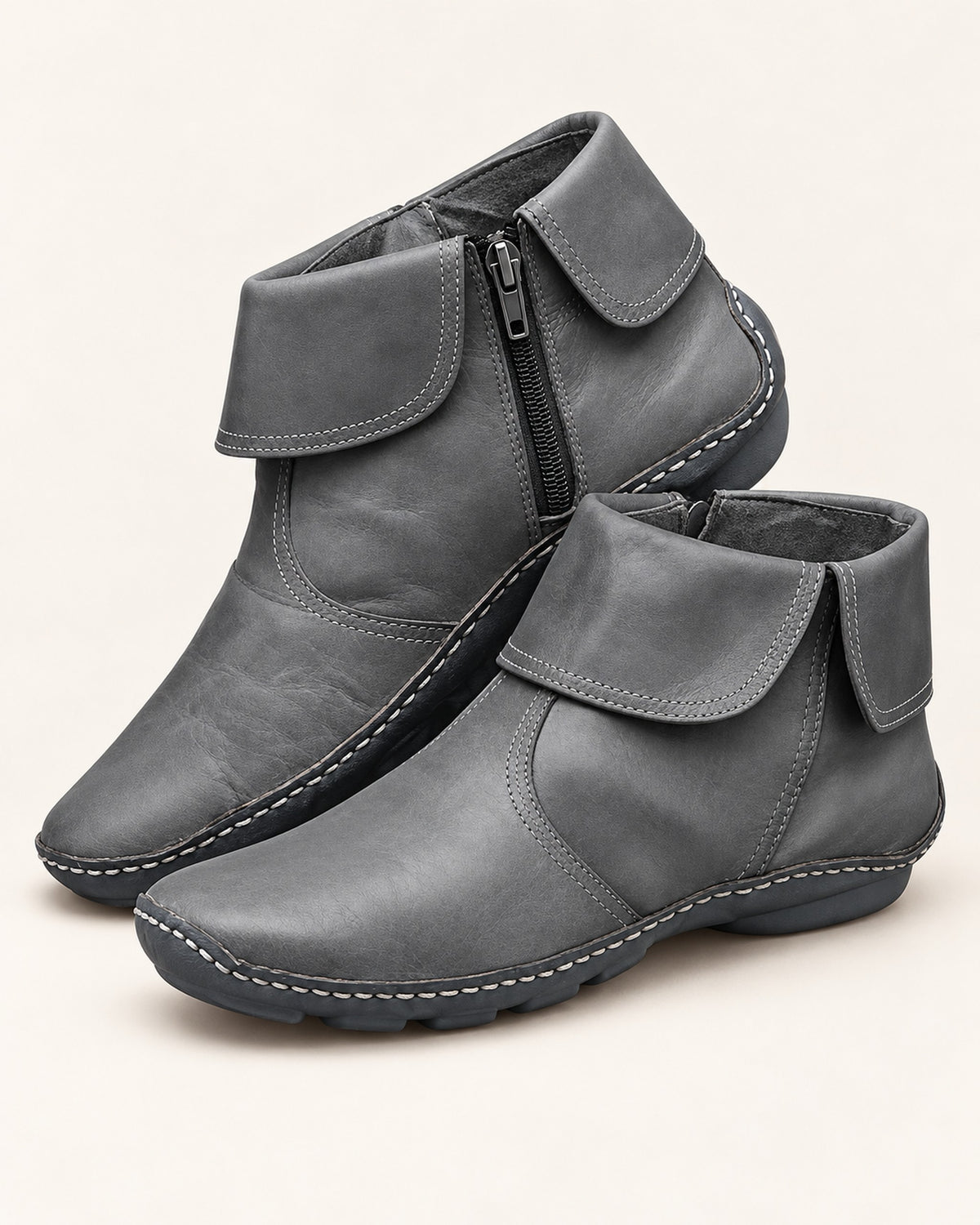 Margaux fold-over cuff ankle boot with side zip in Gray, three-quarter view