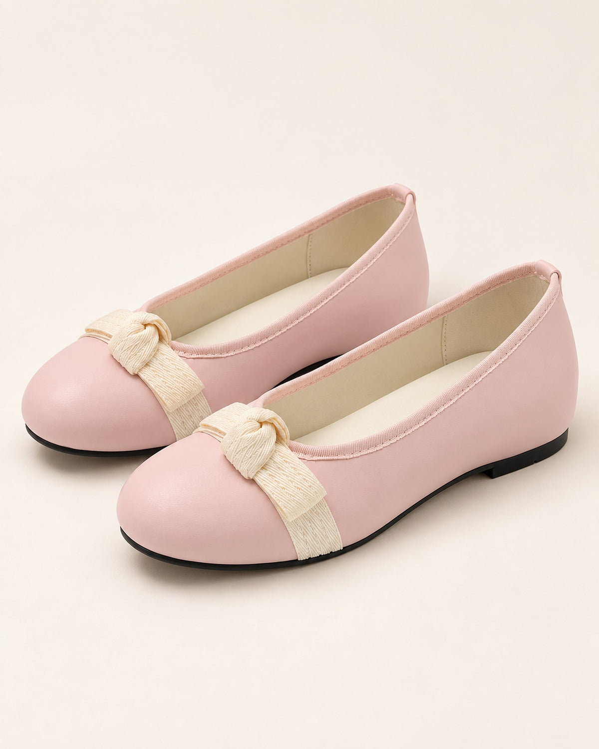 Mireille round-toe ballet flat with grosgrain bow in Pink, three-quarter view