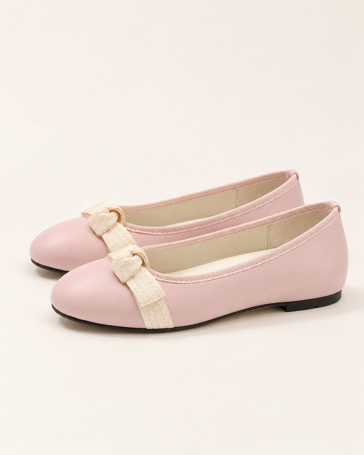 Mireille round-toe ballet flat with grosgrain bow in Pink, side view