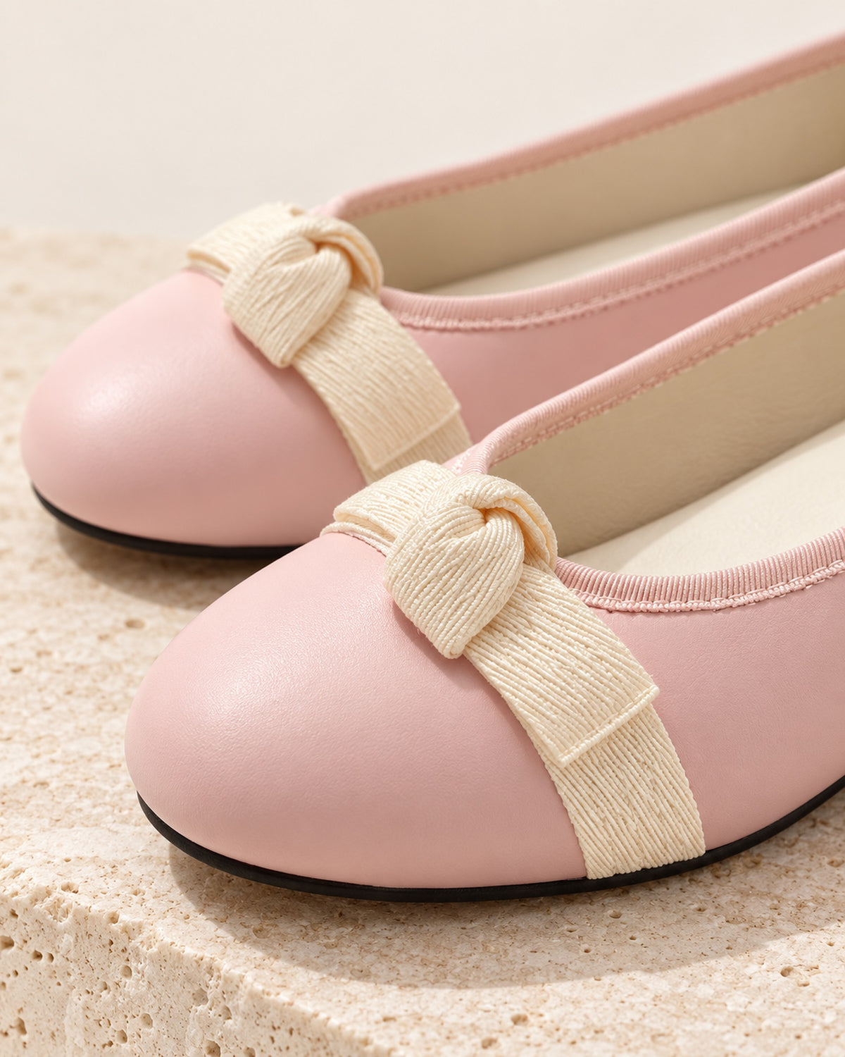 Mireille round-toe ballet flat with grosgrain bow in Pink, close-up detail
