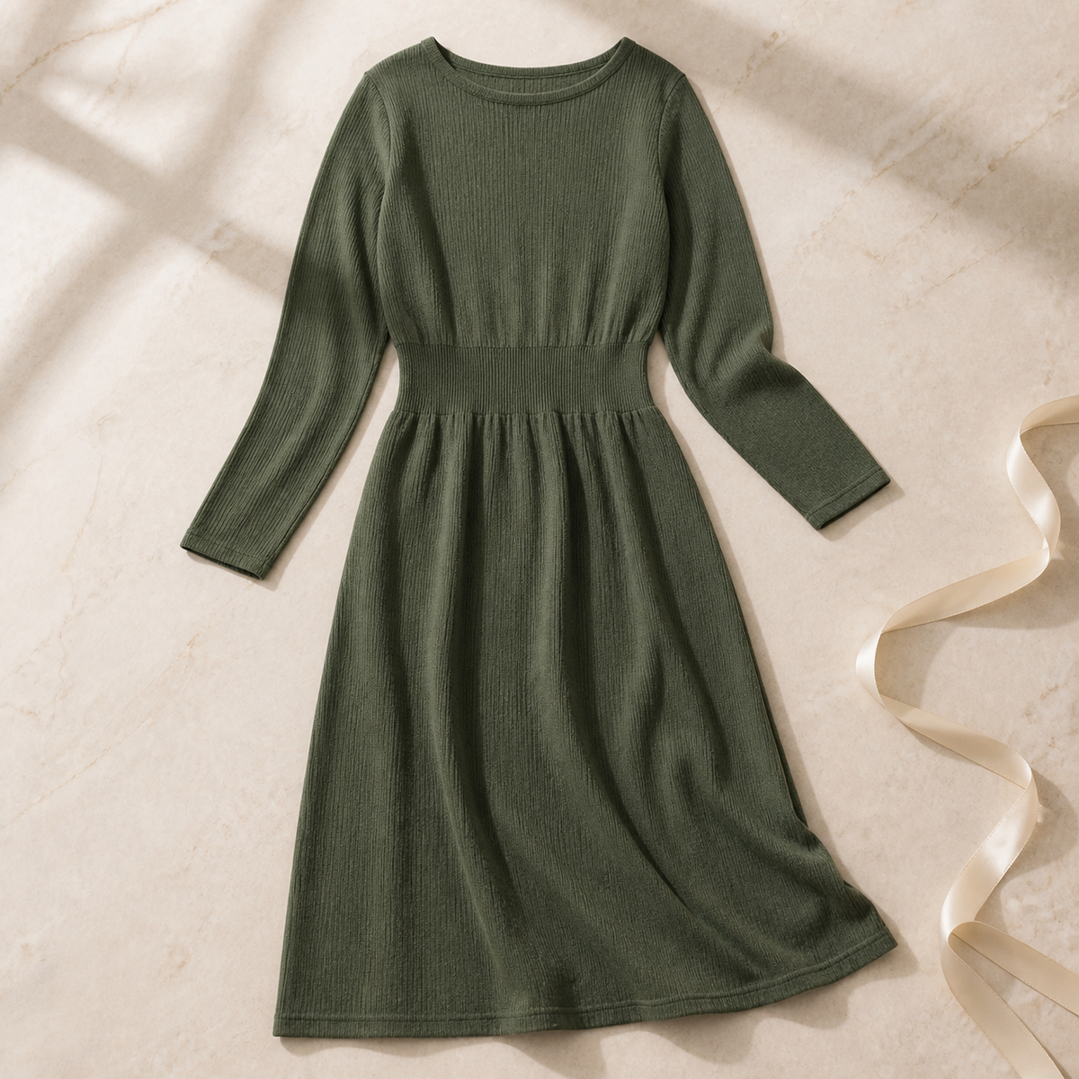 Léonie — Vestido Midi de Punto Verde Oliva