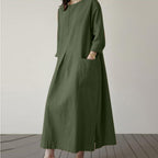 Léonie — Vestido Midi de Punto Verde Oliva