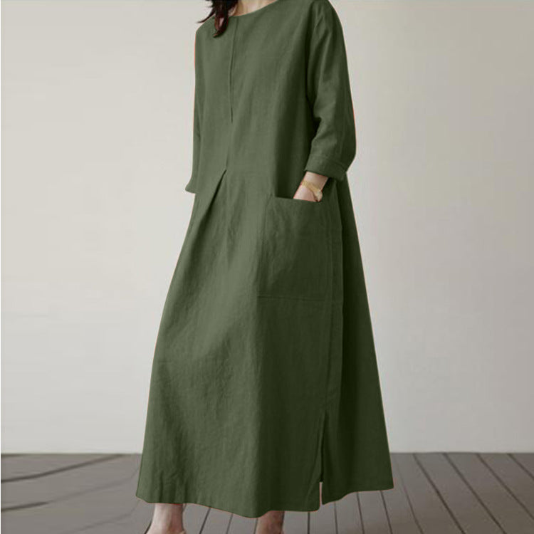 Léonie — Vestido Midi de Punto Verde Oliva