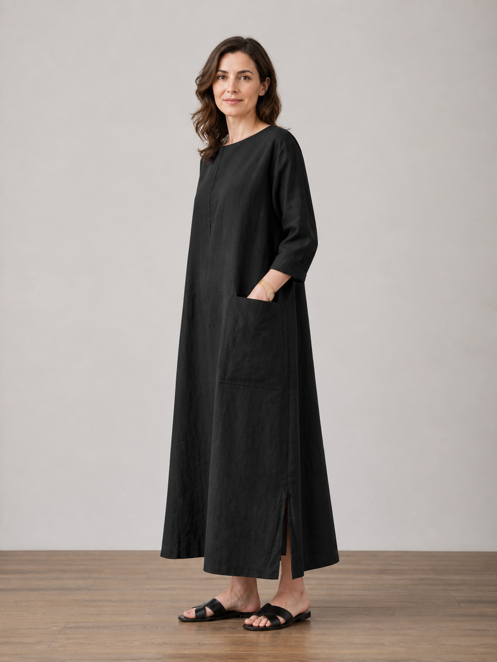 Léonie — Vestido Midi de Punto Verde Oliva · Negro · Modelo