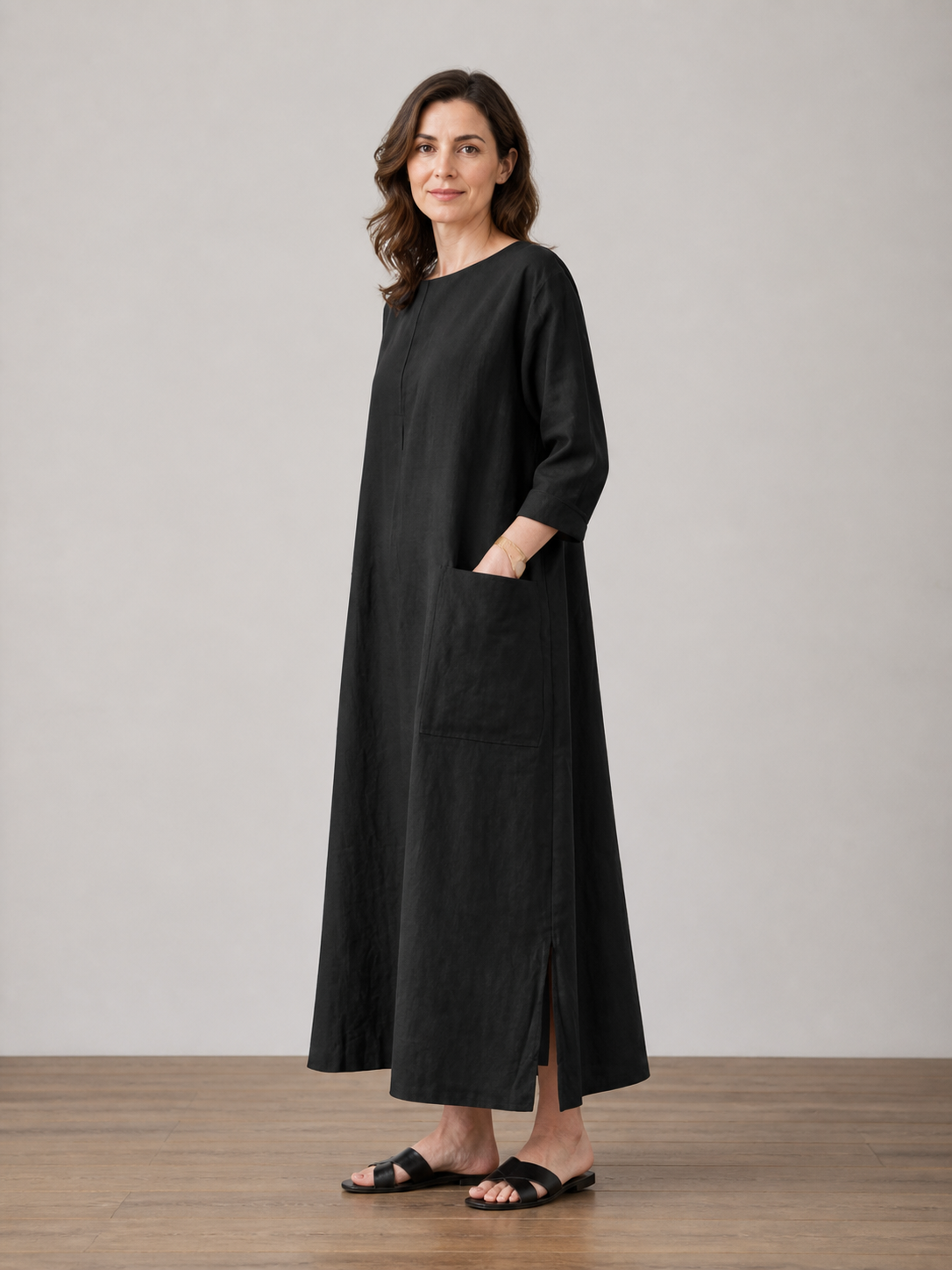 Léonie — Vestido Midi de Punto Verde Oliva · Negro · Modelo