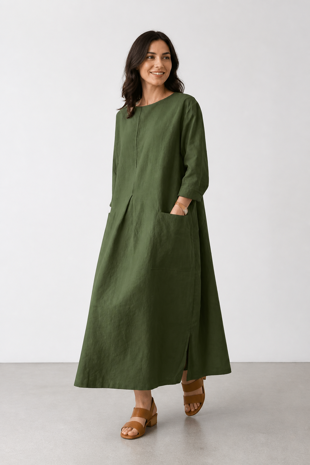Léonie — Vestido Midi de Punto Verde Oliva · Verde militar · Modelo