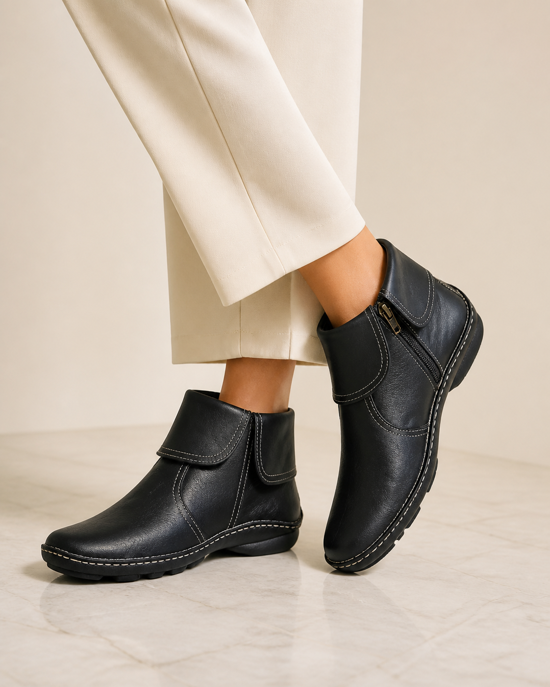 Margaux — Botines de Piel con Cremallera · vista frontal en modelo