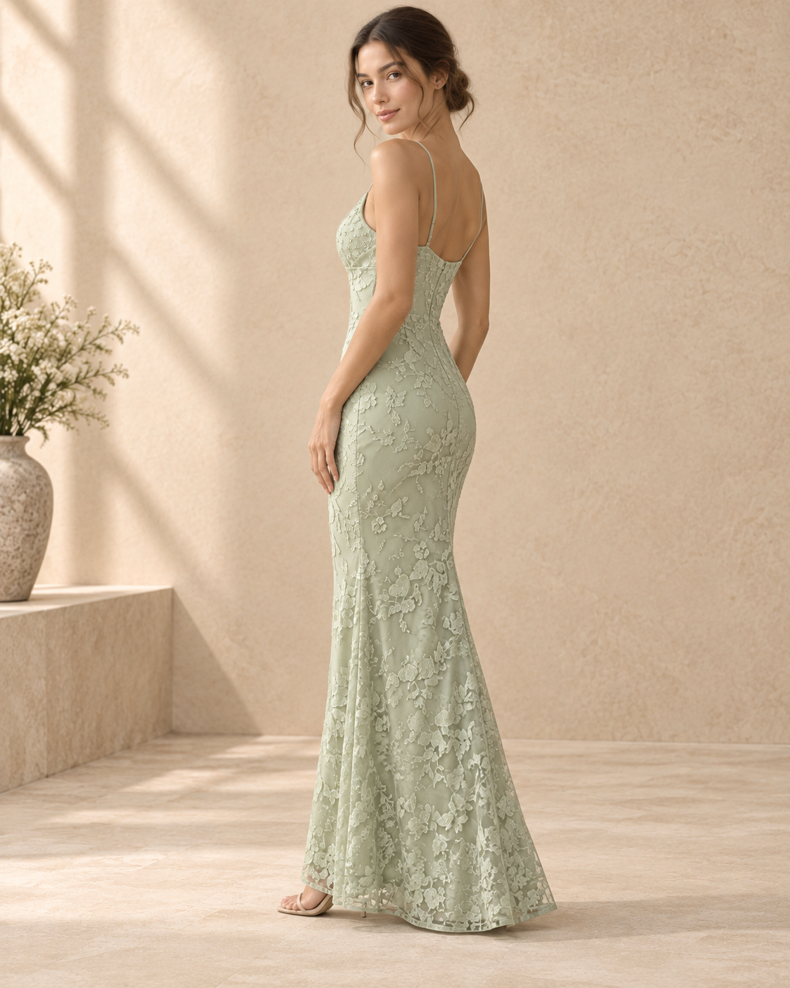 Ariane — V-Neck Green Floral Dress