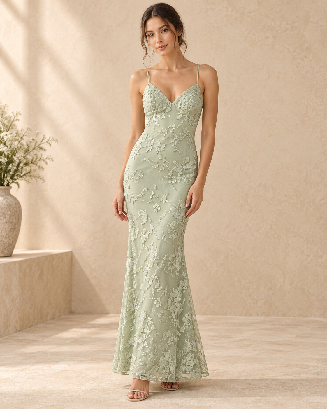 Ariane — V-Neck Green Floral Dress