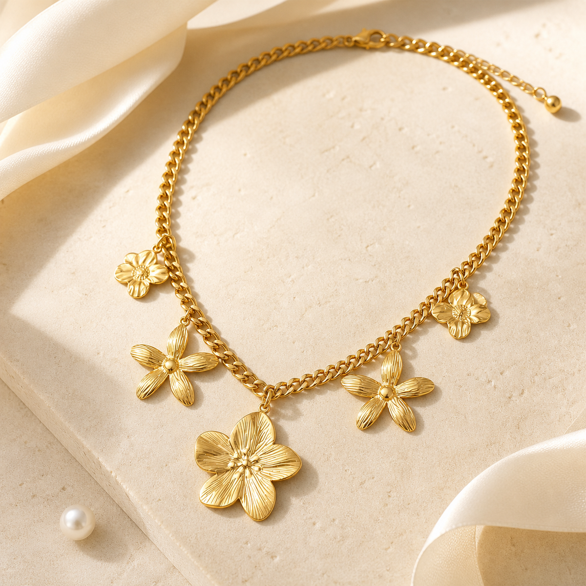 Octavie — Collar Floral Dorado de Acero